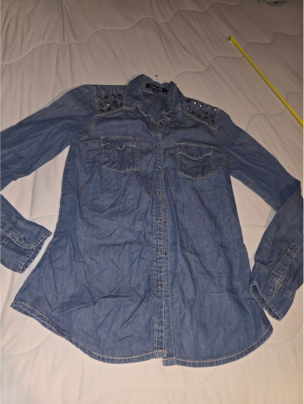Y2K Forever 21 Long Sleeve Denim Shirt With Studs Size S